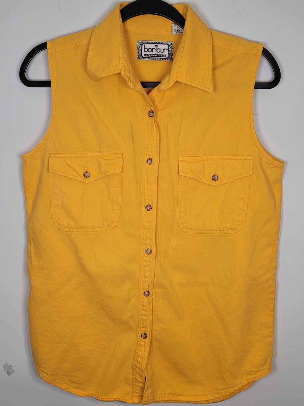 Bonjour Sleeveless Button-Front Yellow Cotton Camisole
